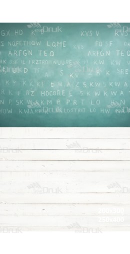Tło fotograficzne „Szkolna tablica z literami i biała drewniana podłoga” | 3831